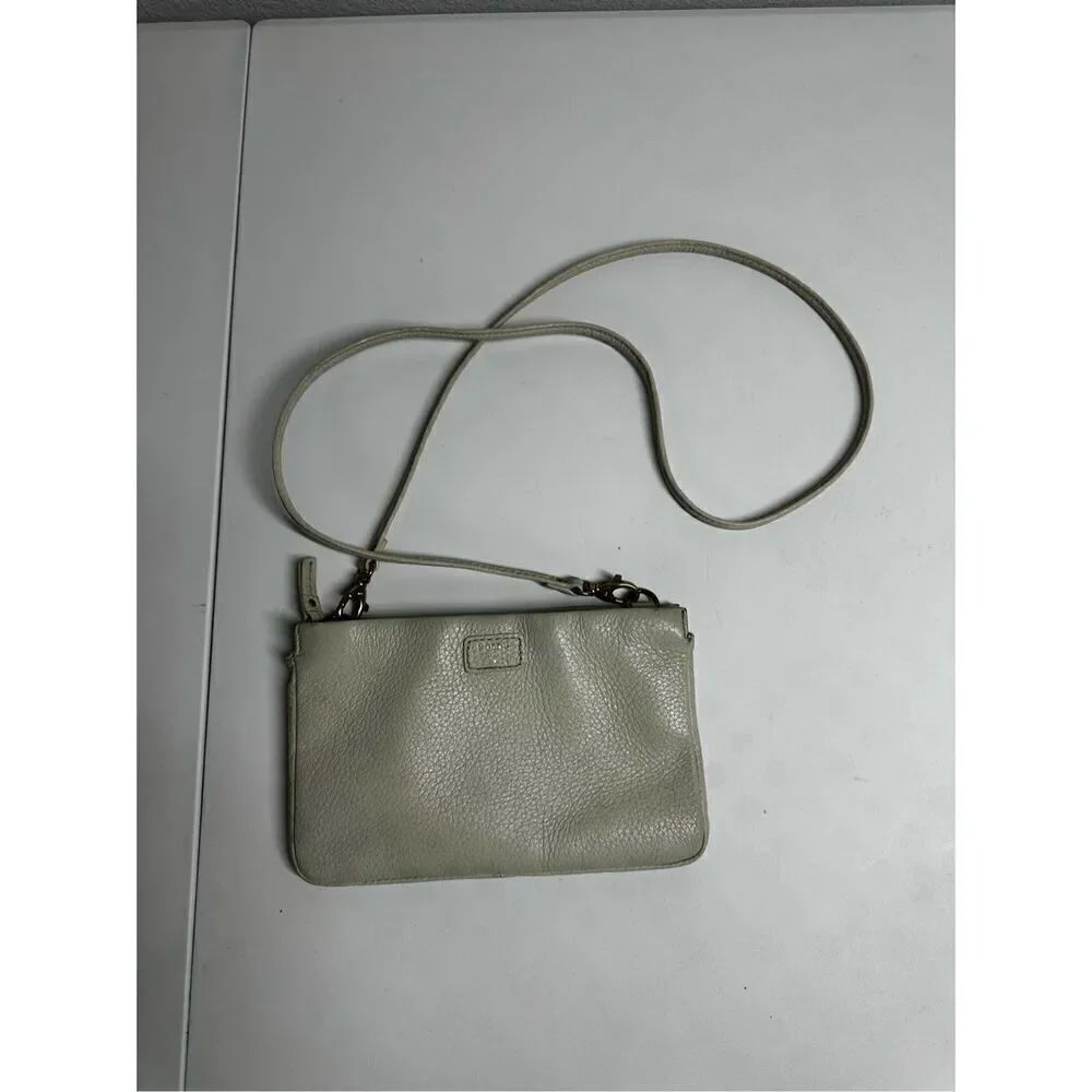 Fossil Cydney Pebbled Leather Crossbody Clutch Bag Light Gray Cards Slot *Notes